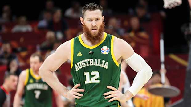 Closeup of Australia's Aron Baynes