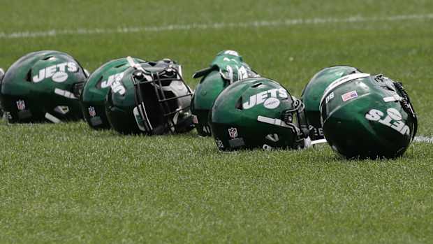 Jets helmets at training camp