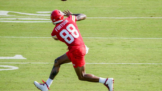 Jul 28, 2021; St. Joseph, MO, United States; Kansas City Chiefs wide receiver Jody Fortson (88) catches a pass during training camp at Missouri Western State University. Mandatory Credit: Denny Medley-USA TODAY Sports
