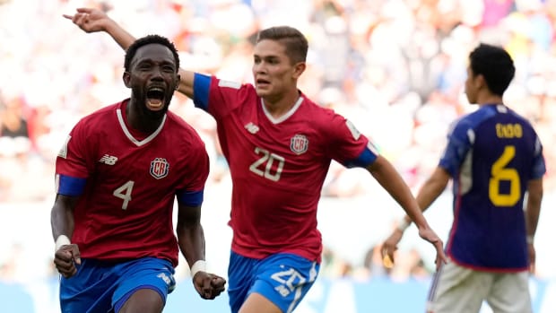 Keysher Fuller celebrates a goal for Costa Rica.