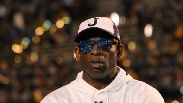 Deion Sanders on the Podium at 2022 SWAC Football Championship
