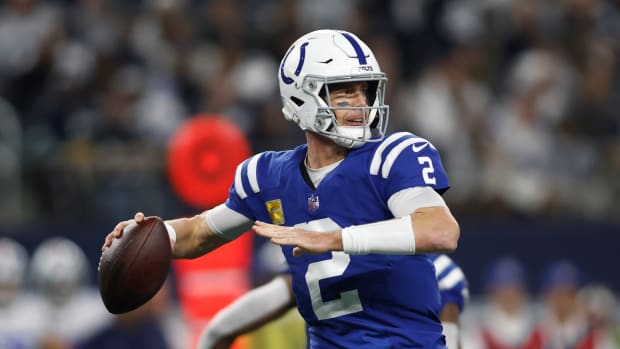 Dec 4, 2022; Arlington, Texas, USA; Indianapolis Colts quarterback Matt Ryan (2) throws a pass against the Dallas Cowboys in the second quarter at AT&T Stadium. Mandatory Credit: Tim Heitman-USA TODAY Sports