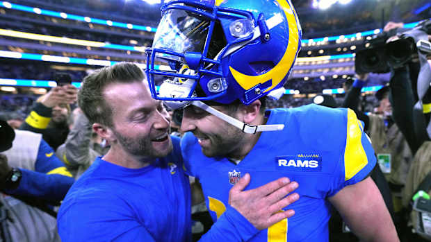 Los Angeles Rams coach Sean McVay (left) and quarterback Baker Mayfield
