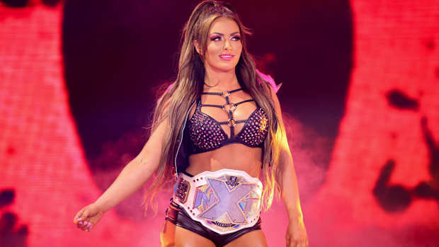 Mandy Rose wearing the NXT women's championship