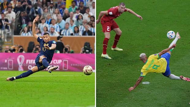 Kylian Mbappe and Richarlison scoring goals.