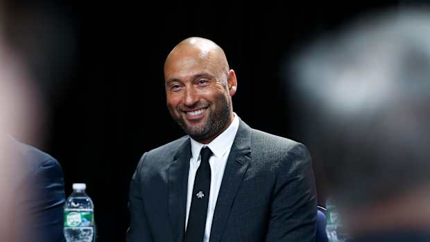 Former New York Yankees SS Derek Jeter smiles during Aaron Judge press conference