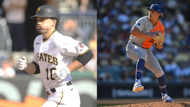 Bryan Reynolds (left) and Ricky Tiedemann (right) could be involved in a Blue Jays-Pirates trade.