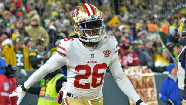 Jan 22, 2022; Green Bay, Wisconsin, USA; San Francisco 49ers cornerback Josh Norman (26) before the game against the Green Bay Packers in a NFC Divisional playoff football game at Lambeau Field.