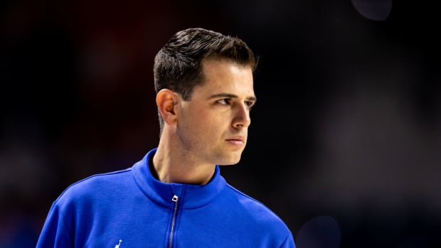 Nov 7, 2022; Gainesville, Florida, USA; Florida Gators head coach Todd Golden looks on during the second half against the Stony Brook Seawolves at Exactech Arena at the Stephen C. O'Connell Center. Mandatory Credit: Matt Pendleton-USA TODAY Sports