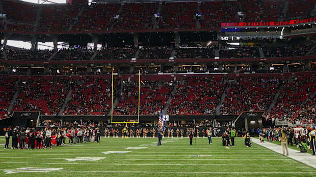 A wide shot of Mercedes-Benz Stadium