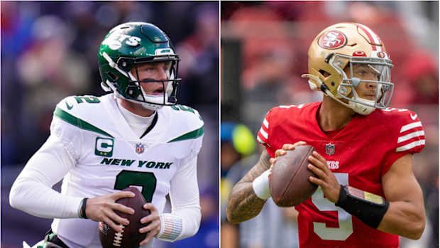 New York Jets QB Zach Wilson with San Francisco 49ers QB Trey Lance