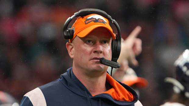 Denver Broncos head coach Nathaniel Hackett on sideline
