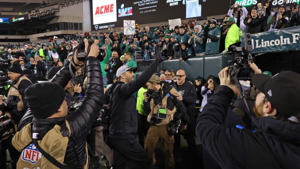 Eagles coach Nick Sirianni leaves the fied after leading his team to Super Bowl LVII with win over the 49ers in NFC title game