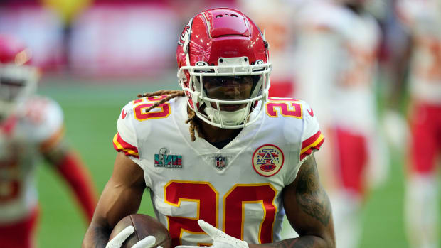 Feb 12, 2023; Glendale, Arizona, US; Kansas City Chiefs safety Justin Reid (20) warms up before Super Bowl LVII against the Philadelphia Eagles at State Farm Stadium. Mandatory Credit: Joe Camporeale-USA TODAY Sports