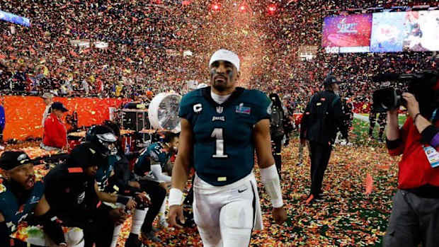 Jalen Hurts leaves field after Super Bowl LVII loss