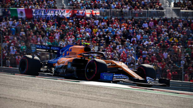 Nov 3, 2019; Austin, TX, USA; McLaren Renault driver Lando Norris (4) of Great Britain during the United States Grand Prix at Circuit of the Americas. Mandatory Credit: Jerome Miron-USA TODAY Sports