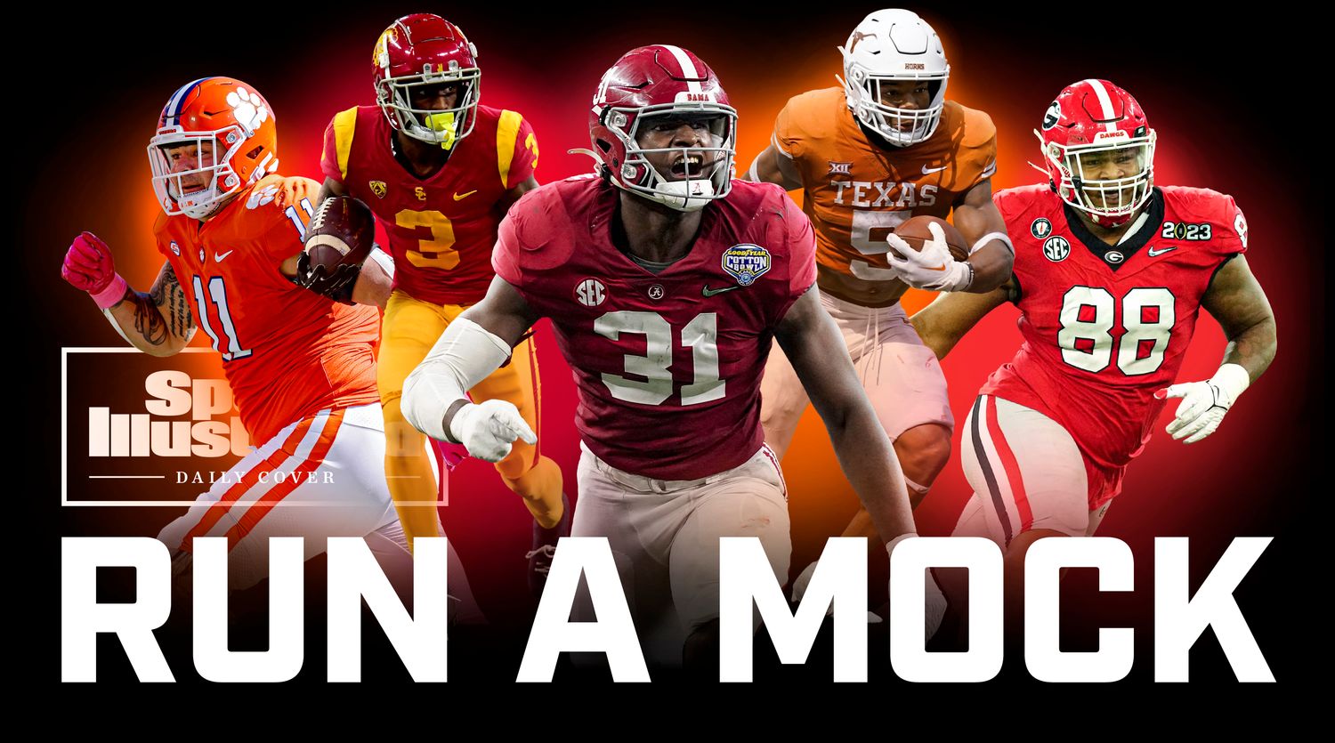 A collage with photos of Jordan Addison, Will Anderson Jr., Bijan Robinson, Bryan Bresee and Jalen Carter