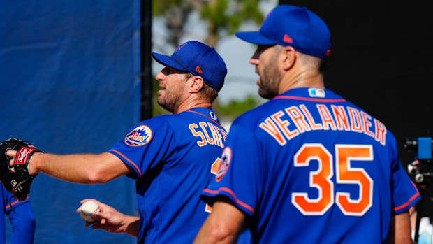Pitchers Max Scherzer and Justin Verlander at Mets spring training.