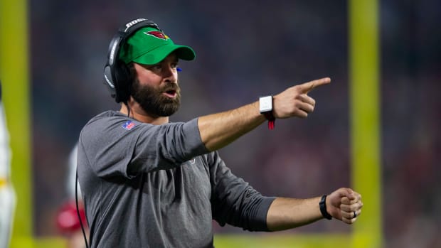 Dec 13, 2021; Glendale, Arizona, USA; Arizona Cardinals quarterbacks coach Cam Turner against the Los Angeles Rams at State Farm Stadium.