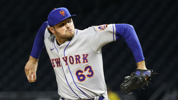 Sep 6, 2022; Pittsburgh, Pennsylvania, USA; New York Mets relief pitcher Bryce Montes De Oca (63) pitches against the Pittsburgh Pirates during the seventh inning at PNC Park.