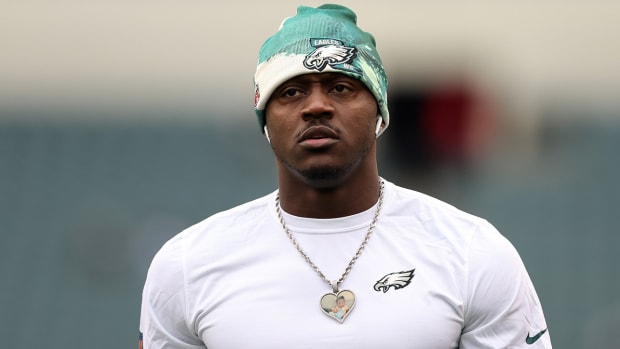 Philadelphia Eagles wide receiver A.J. Brown (11) on the field during warmups against the San Francisco 49ers in the NFC Championship game at Lincoln Financial Field.