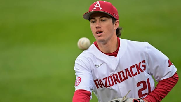 Razorbacks Hunter Grimes during win over SEMO on Tuesday afternoon.