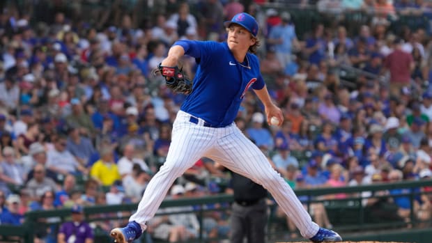 Mar 10, 2023; Mesa, Arizona, USA; Chicago Cubs pitcher Ryan Borucki (77) throws against the Chicago White Sox in the fifth inning at Sloan Park. Mandatory Credit: Rick Scuteri-USA TODAY Sports