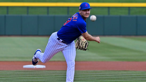 Mar 23, 2023; Mesa, Arizona, USA; Chicago Cubs starting pitcher Hayden Wesneski (19) throws in the first inning against the Arizona Diamondbacks during a Spring Training game at Sloan Park. Mandatory Credit: Matt Kartozian-USA TODAY Sports