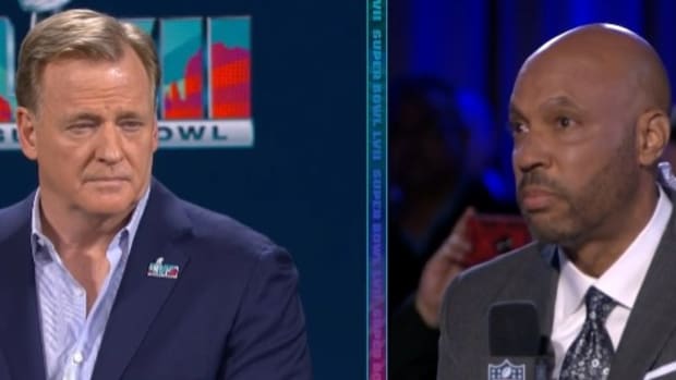 Jim Trotter asking Roger Goodell a question about diversity at NFL Media.