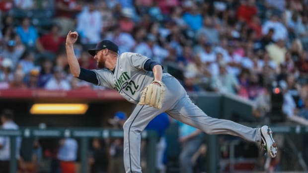 Ben Rowen (22) with the Gwinnett Stripers playing for the International League pitches at the 2019 Triple-A All-Star game at Southwest University Park in El Paso on Wednesday, July 10, 2019.
