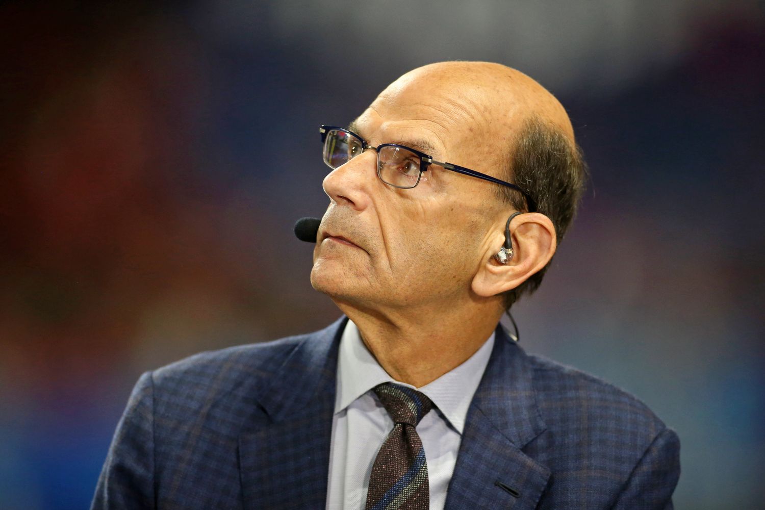 Dec 31, 2022; Atlanta, Georgia, USA; SEC network host Paul Finebaum looks on before the 2022 Peach Bowl between the Georgia Bulldogs and the Ohio State Buckeyesat Mercedes-Benz Stadium. Mandatory Credit: Brett Davis-USA TODAY Sports