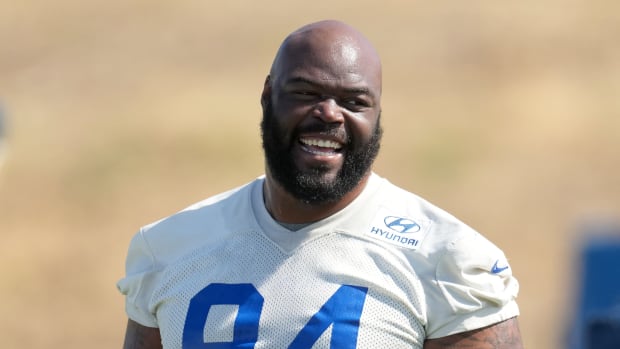 Jun 7, 2022; Thousand Oaks, California, USA; Los Angeles Rams defensive tackle A'Shawn Robinson (94) during minicamp at Cal Lutheran University.