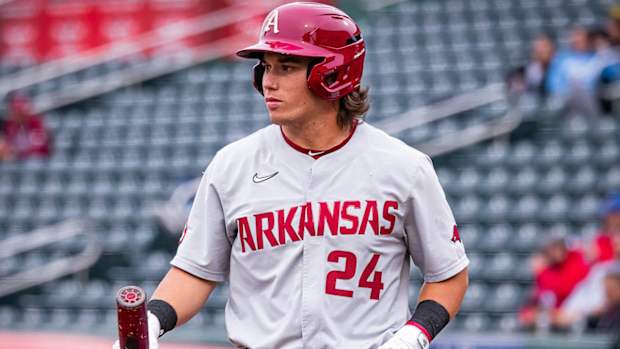 Razorbacks Peyton Holt coming to plate against Missouri State on 2-for-4 night at plate.