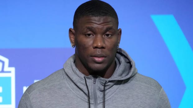 Georgia Tech pass rusher Keion White speaks with the media at the NFL combine.