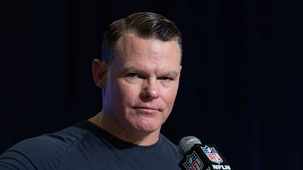 Mar 1, 2023; Indianapolis, IN, USA; Indianapolis Colts general manager Chris Ballard speaks to the press at the NFL Combine at Lucas Oil Stadium. Mandatory Credit:
