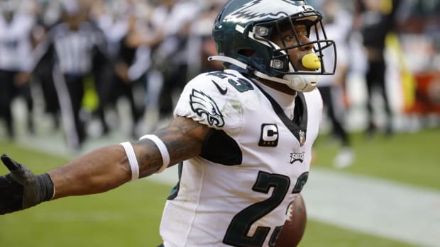 Jan 2, 2022; Landover, Maryland, USA; Philadelphia Eagles safety Rodney McLeod (23) celebrates after intercepting a pass against the Washington Football Team during the fourth quarter at FedExField. Mandatory Credit: Geoff Burke-USA TODAY Sports