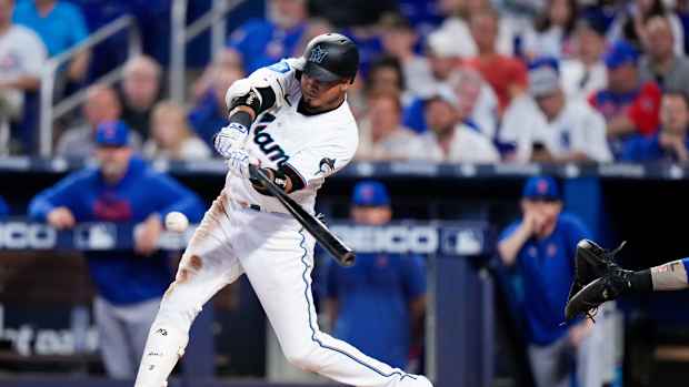 Miami Marlins second baseman Luis Arraez swings his bat