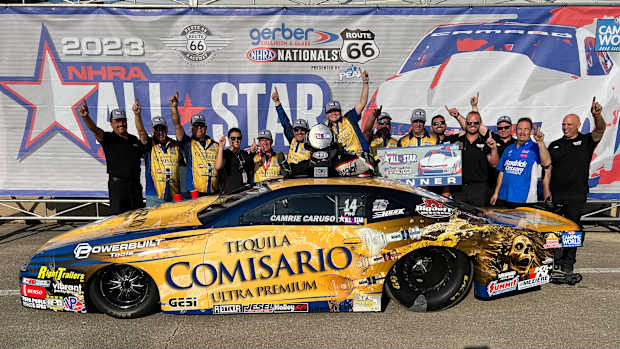 NHRA Pro Stock All-Star Callout winner Camrie Caruso and Tequila Comisario Chevrolet Camaro, photo by Innovative Creation Experts