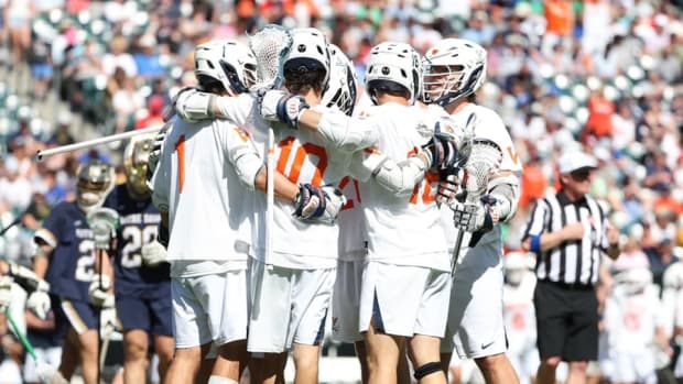 The Virginia men's lacrosse team during the game against Notre Dame in the semifinals of the NCAA Men's Lacrosse Championship.