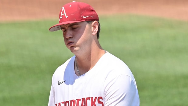 Razorbacks pitcher Will McEntire on the mound against Santa Clara on Friday