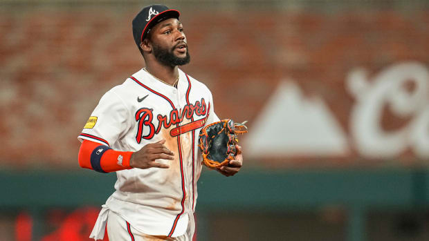 Jun 7, 2023; Cumberland, Georgia, USA; Atlanta Braves centerfielder Michael Harris II (23) runs off the field after the Braves defeated the New York Mets at Truist Park.