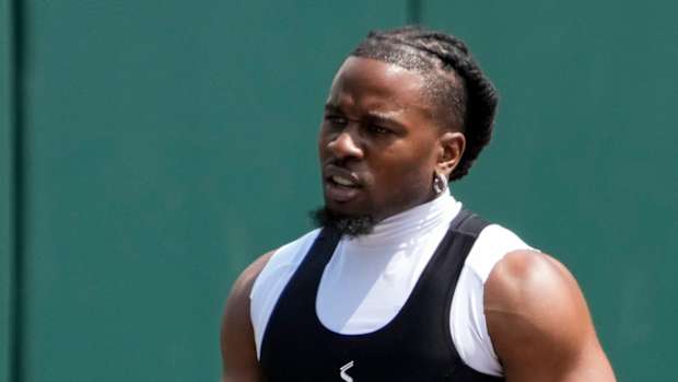 Cincinnati Bengals cornerback Chidobe Awuzie (22) works out on the rehab field during an off-season workout inside Paycor Stadium in downtown Cincinnati on Tuesday, June 13, 2023.