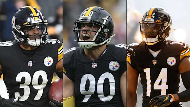 Pittsburgh Steelers players T.J. Watt, Minkah Fitzpatrick and George Pickens