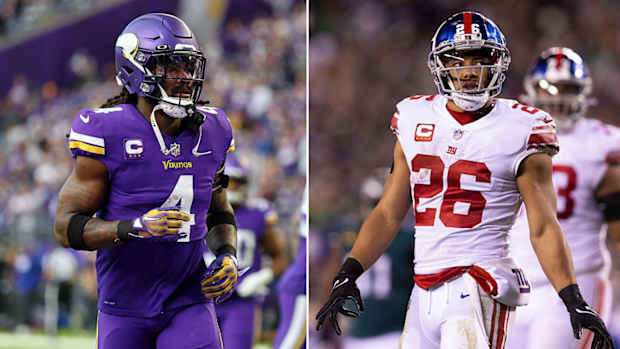Separate photos of Dalvin Cook and Saquon Barkley