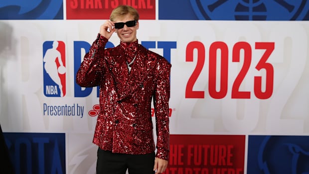 Jun 22, 2023; Brooklyn, NY, USA; Gradey Dick (Kansas) arrives for the first round of the 2023 NBA Draft at Barclays Arena. Mandatory Credit: Wendell Cruz-USA TODAY Sports