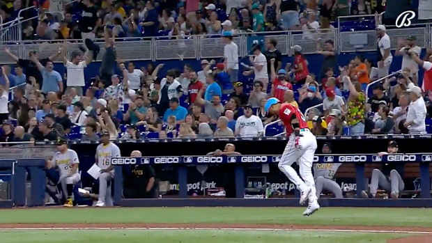 Luis Arraez flips his bat