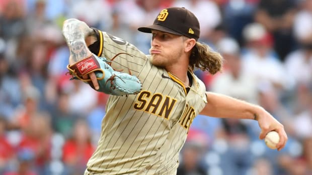 Jul 16, 2023; Philadelphia, Pennsylvania, USA; San Diego Padres relief pitcher Josh Hader (71) throws a pitch against the Philadelphia Phillies at Citizens Bank Park. Mandatory Credit: Eric Hartline-USA TODAY Sports