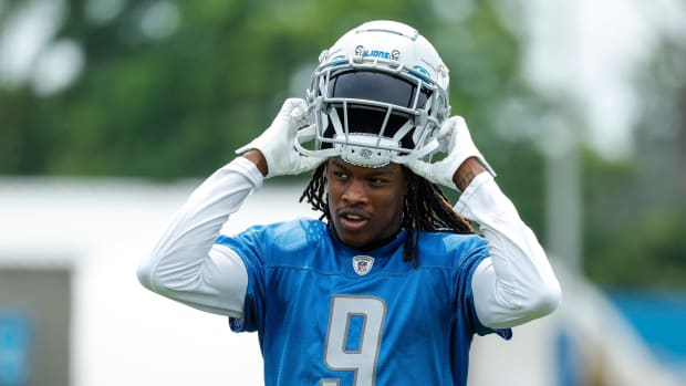 Detroit Lions wide receiver Jameson Williams walks off the field after practice during minicamp at Detroit Lions Headquarters and Training Facility in Allen Park on Tuesday, June 6, 2023.