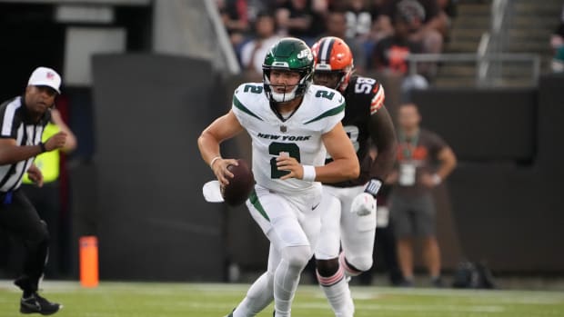 QB Zach Wilson on the run during Thursday night's HOF Game in Canton