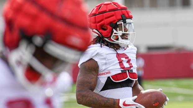 Razorbacks running back AJ Green in individual drills Saturday morning